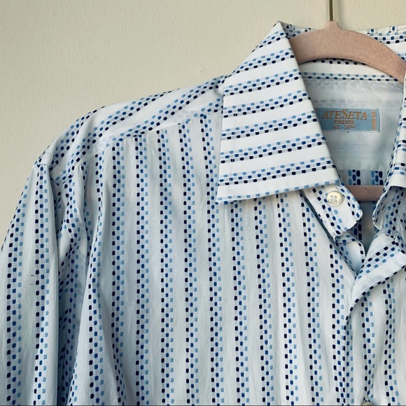 Ateseta Firenze Made in Italy Button Front Shirt Striped Blue White Size 16.5 - Picture 2 of 4